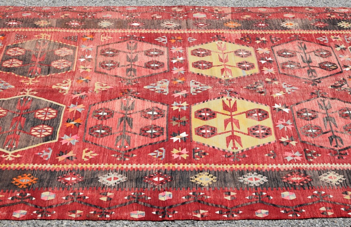 Grand Tapis Kilim Anatolien ARAS - Turc : 3.75 x 1.75 Mètres-photo-2