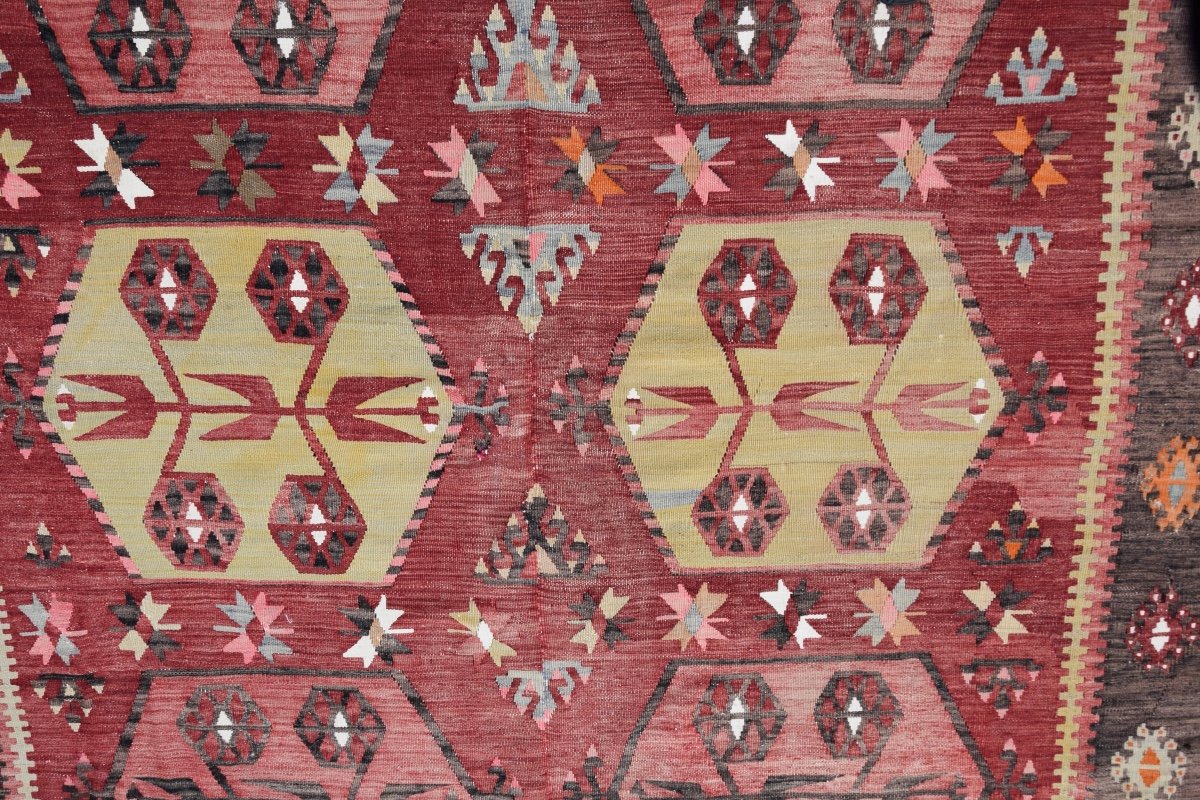 Grand Tapis Kilim Anatolien ARAS - Turc : 3.75 x 1.75 Mètres-photo-5