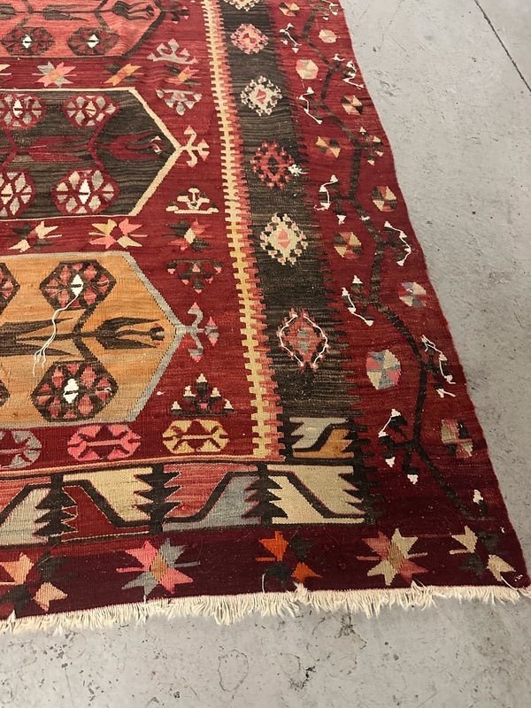 Grand Tapis Kilim Anatolien ARAS - Turc : 3.75 x 1.75 Mètres-photo-7