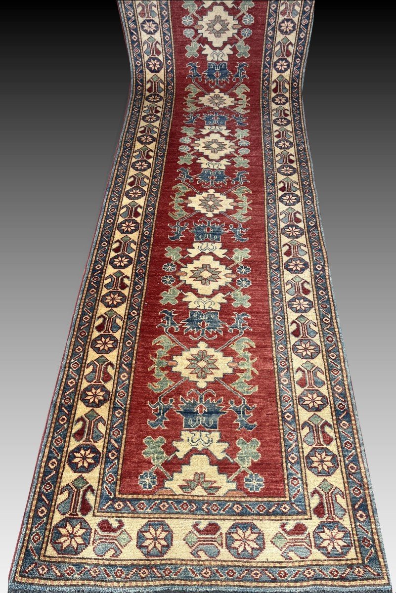 Ghazni Kazakh Afghanistan Oriental Rug: 3.90 X 0.84 Meters 