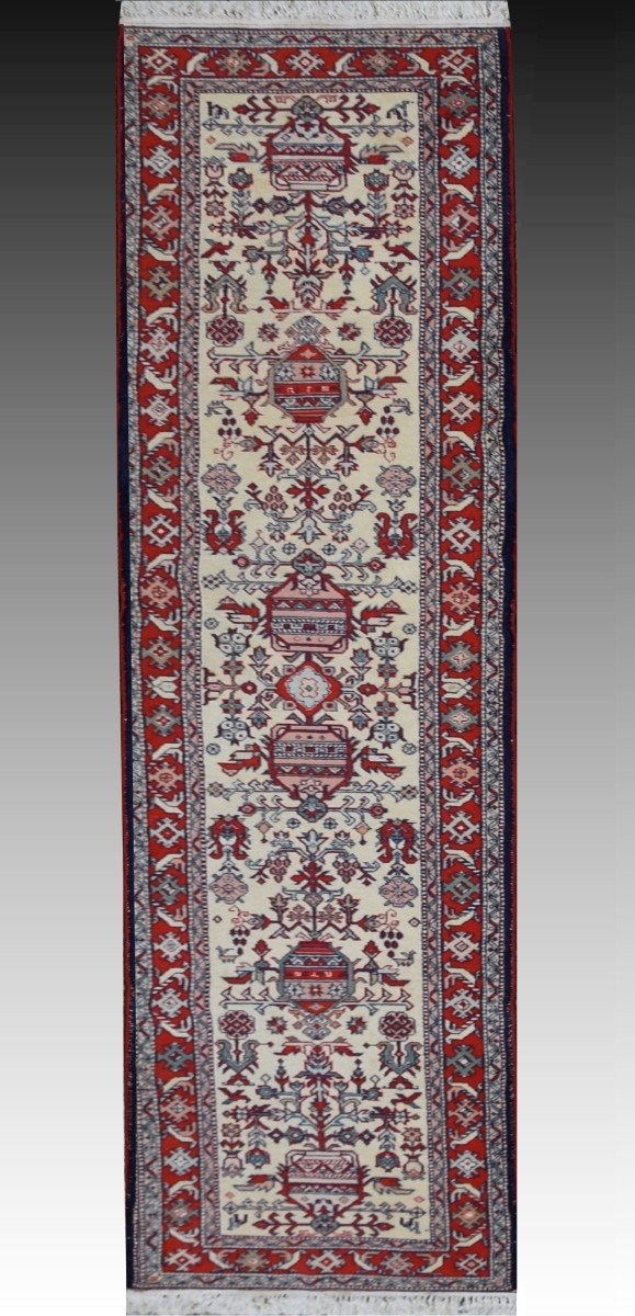 Grand et long  Tapis d'Orient Caucase Kazak Urss : 0.80 X 3.50 Mètres -photo-4