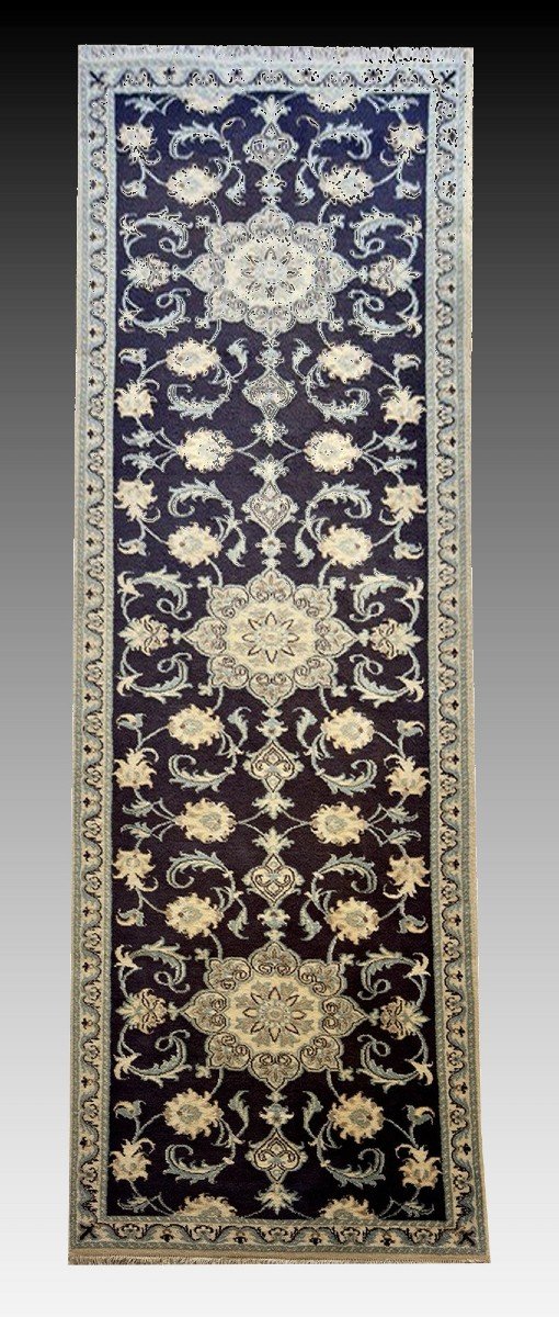 Tapis de couloir d'Orient Iran Naïn Laine Et Soie : 0.77 X 2.94 Mètres -photo-2