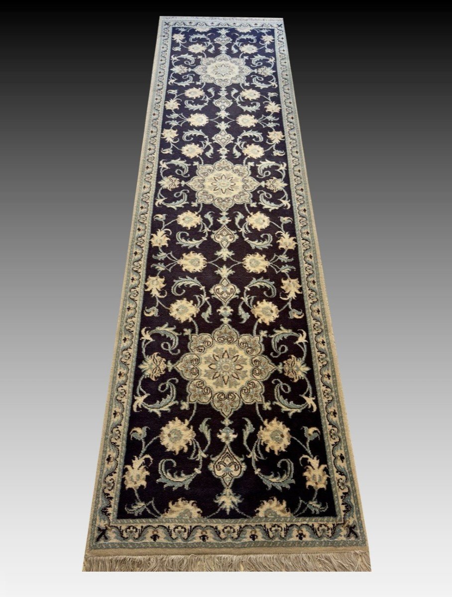 Tapis de couloir d'Orient Iran Naïn Laine Et Soie : 0.77 X 2.94 Mètres -photo-3