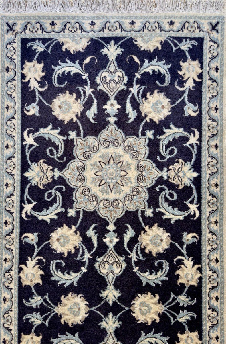 Tapis de couloir d'Orient Iran Naïn Laine Et Soie : 0.77 X 2.94 Mètres -photo-2