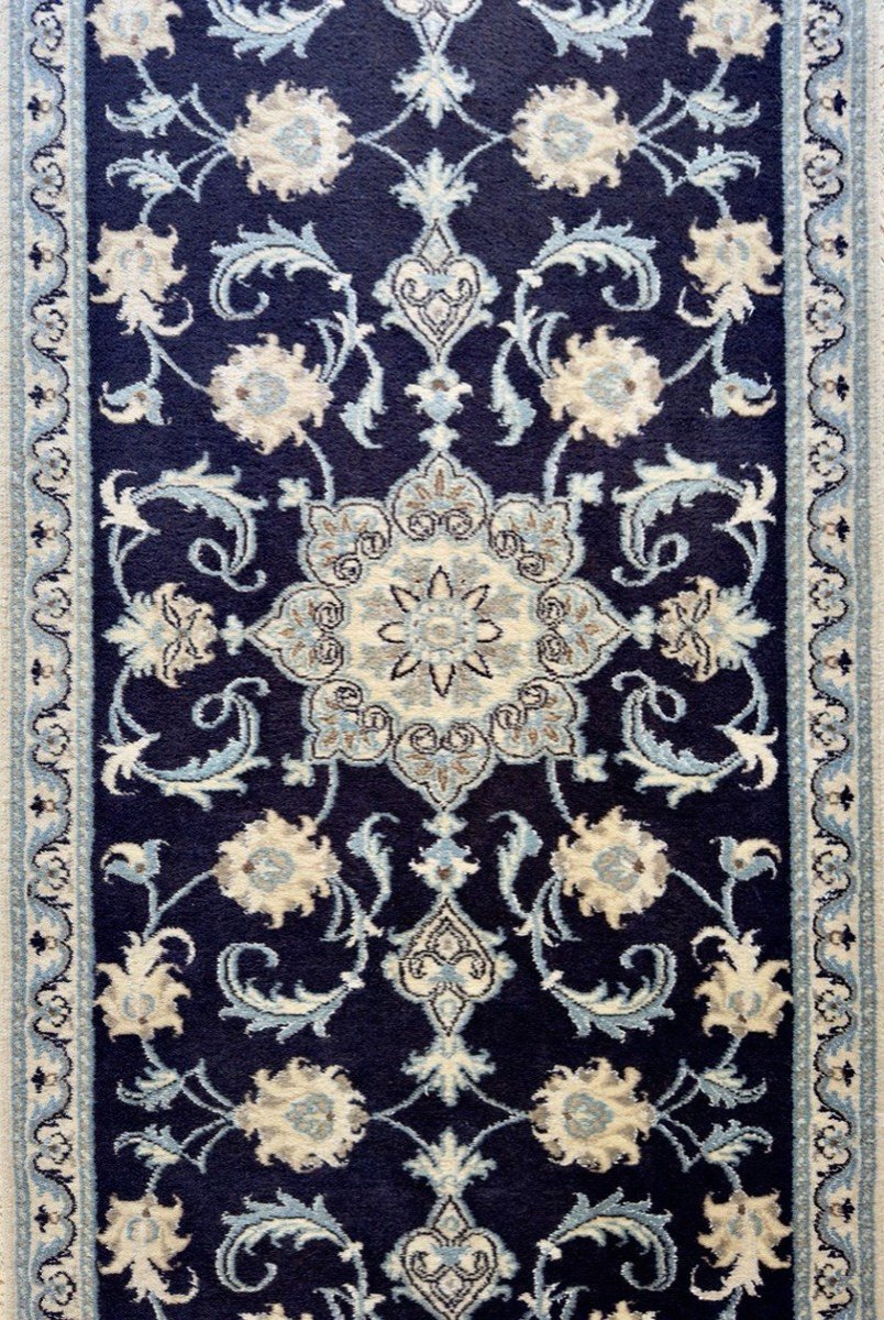 Tapis de couloir d'Orient Iran Naïn Laine Et Soie : 0.77 X 2.94 Mètres -photo-5