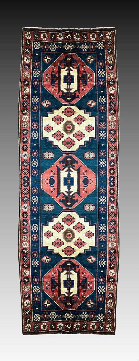 Oriental Carpet From The Caucasus Kazak: 3.50 X 1.30 Meters - Hallway Rug, Runner-photo-2