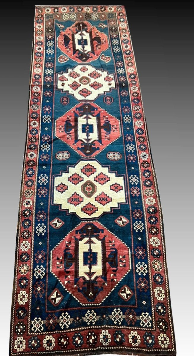 Oriental Carpet From The Caucasus Kazak: 3.50 X 1.30 Meters - Hallway Rug, Runner