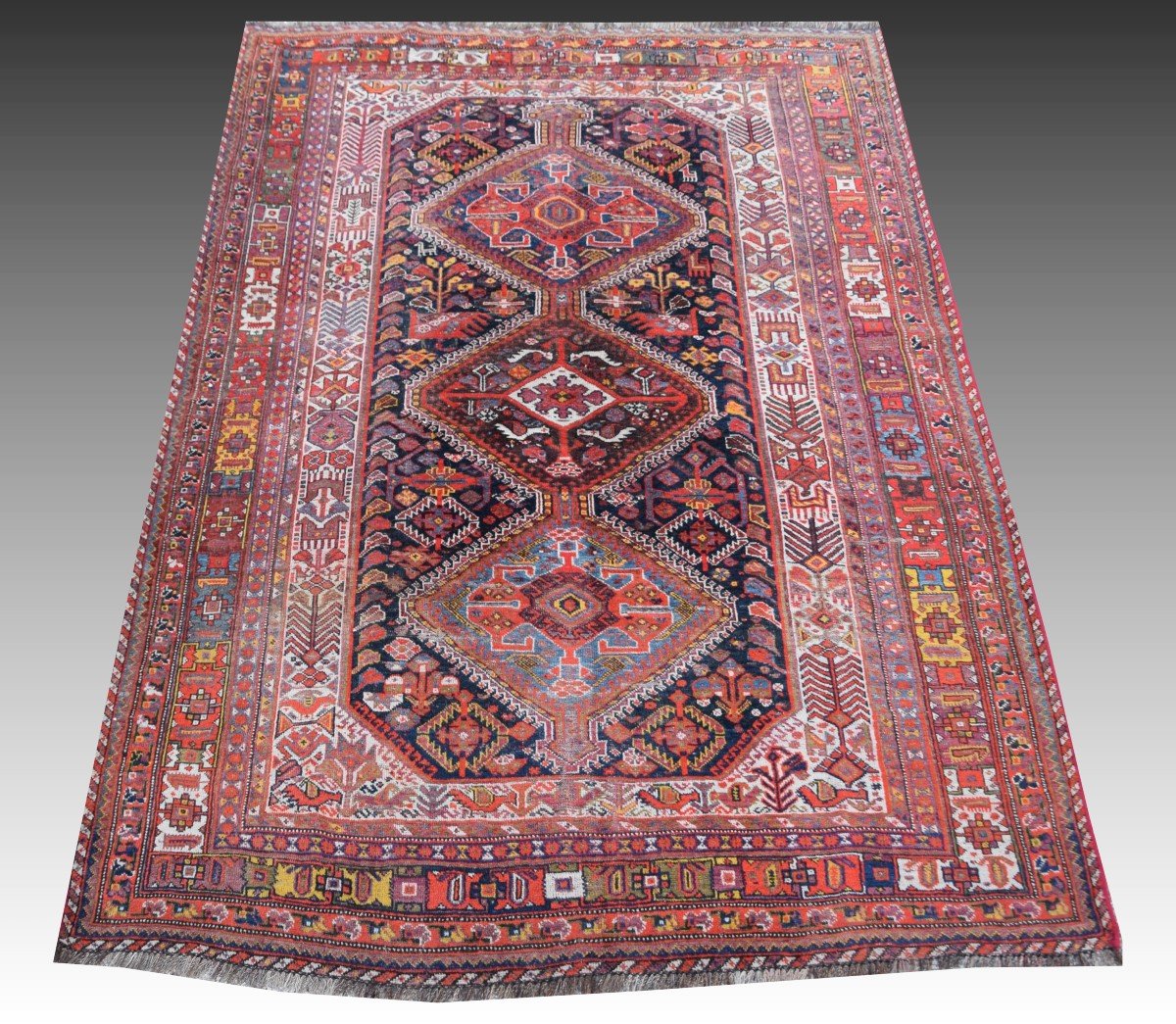 Tapis d'Orient Iran Shiraz  Tribus  Khamseh : 3.00 X 1.85 Mètres-photo-3