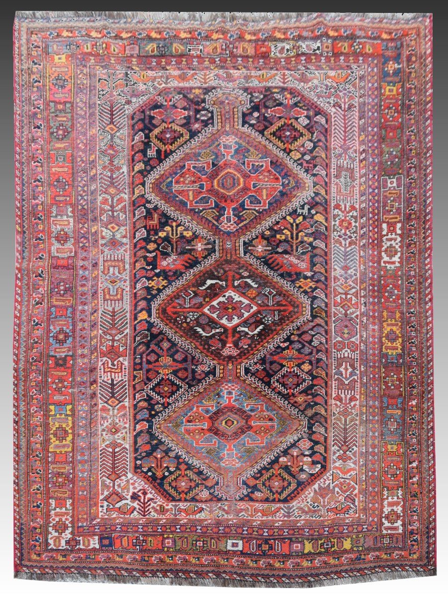 Tapis d'Orient Iran Shiraz  Tribus  Khamseh : 3.00 X 1.85 Mètres-photo-4