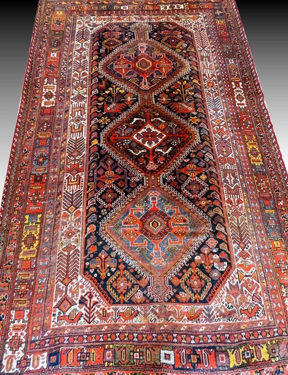 Tapis d'Orient Iran Shiraz  Tribus  Khamseh : 3.00 X 1.85 Mètres-photo-1