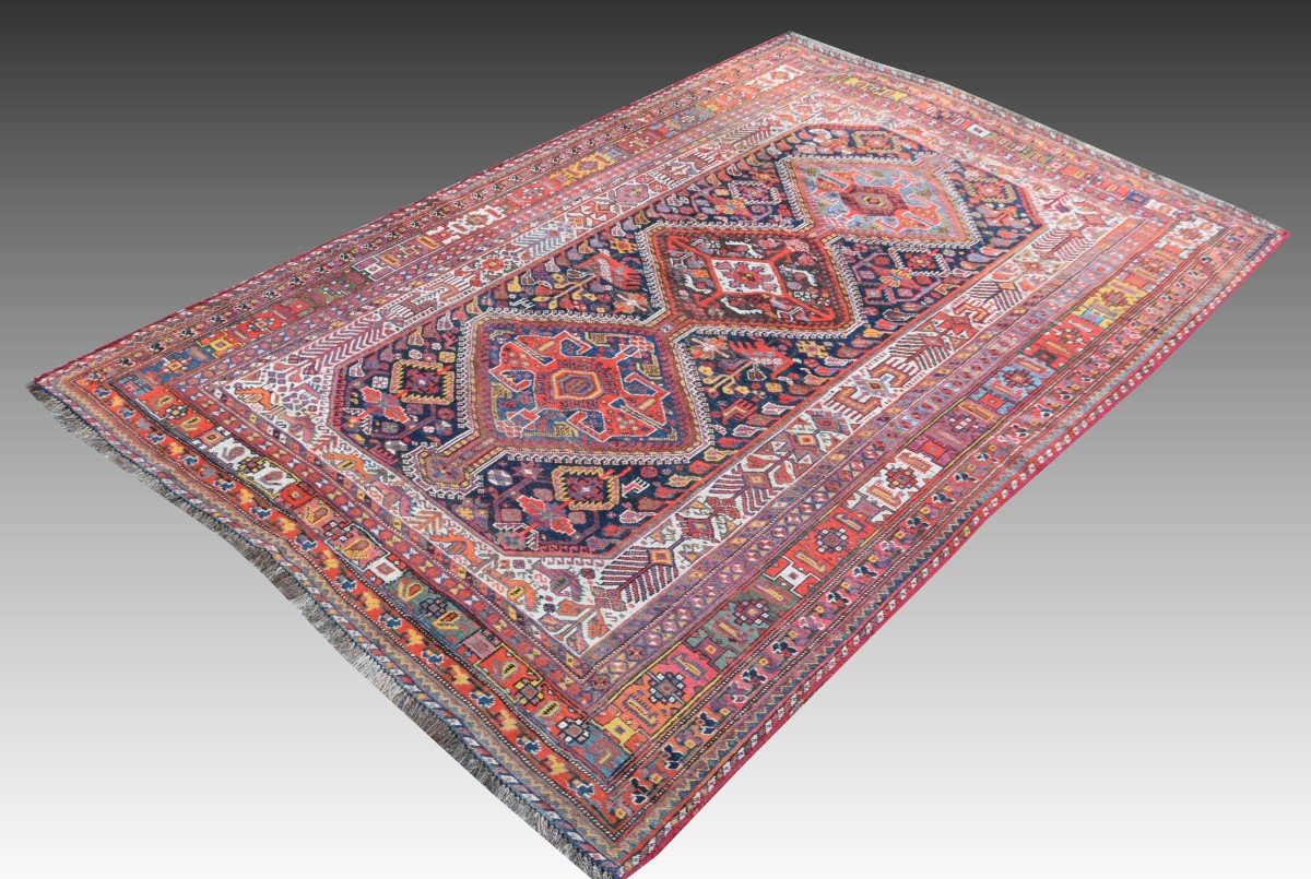 Tapis d'Orient Iran Shiraz  Tribus  Khamseh : 3.00 X 1.85 Mètres-photo-7