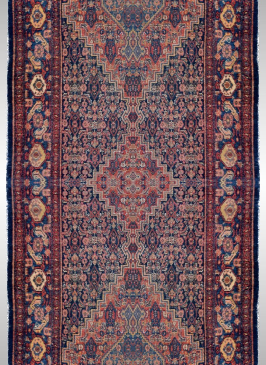 Large Oriental Rug Senneh Iran Kurdish Tribes: 6.40 X 1.00 Meters -photo-1