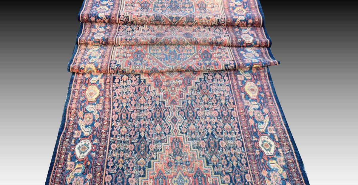 Large Oriental Rug Senneh Iran Kurdish Tribes: 6.40 X 1.00 Meters -photo-2