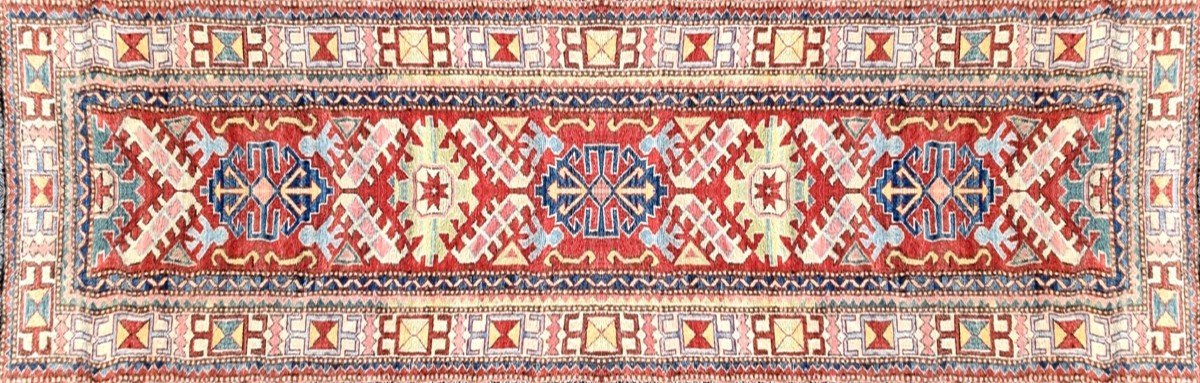 Tapis d'Orient Ghazni Kazak Afghanistan : 3.09 x 0.80 Mètres -Tapis de Couloir-photo-4