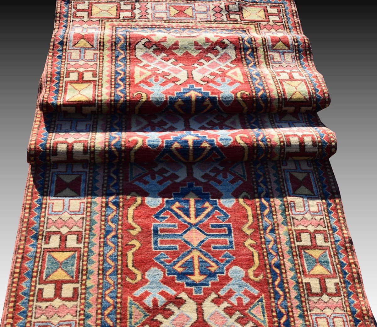 Tapis d'Orient Ghazni Kazak Afghanistan : 3.09 x 0.80 Mètres -Tapis de Couloir-photo-2