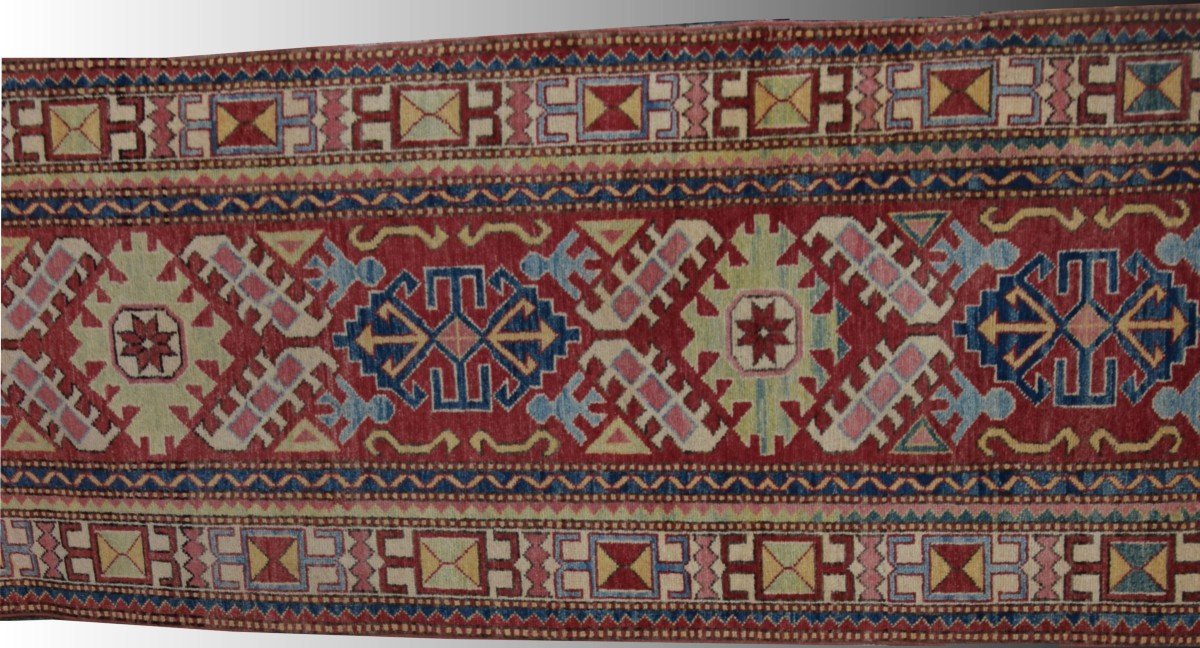 Tapis d'Orient Ghazni Kazak Afghanistan : 3.09 x 0.80 Mètres -Tapis de Couloir-photo-4