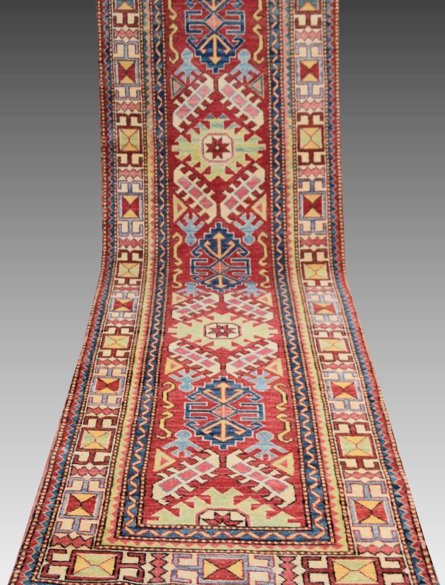 Tapis d'Orient Ghazni Kazak Afghanistan : 3.09 x 0.80 Mètres -Tapis de Couloir