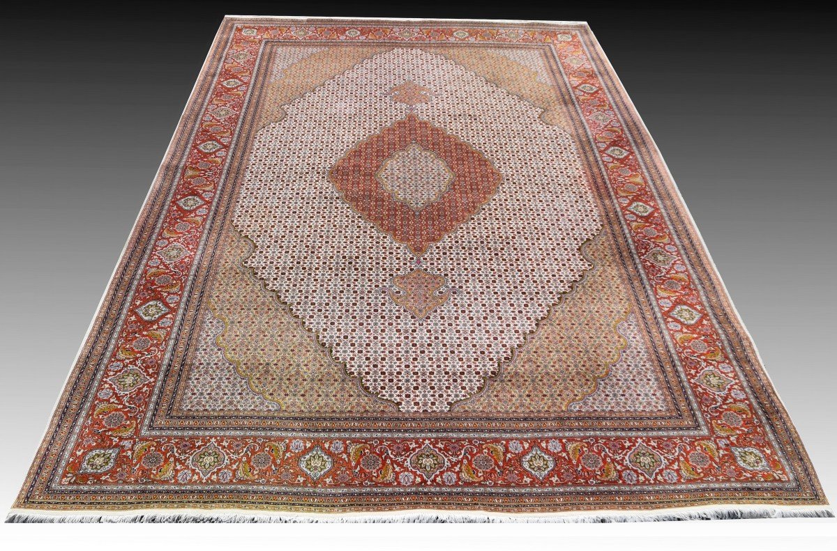 Grand Tapis d'Orient Tabriz Iran Laine Et Soie: 3.59 x 2.52 Mètres -photo-2