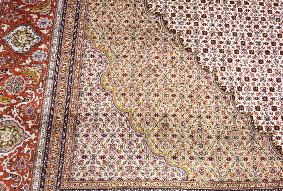 Grand Tapis d'Orient Tabriz Iran Laine Et Soie: 3.59 x 2.52 Mètres -photo-1