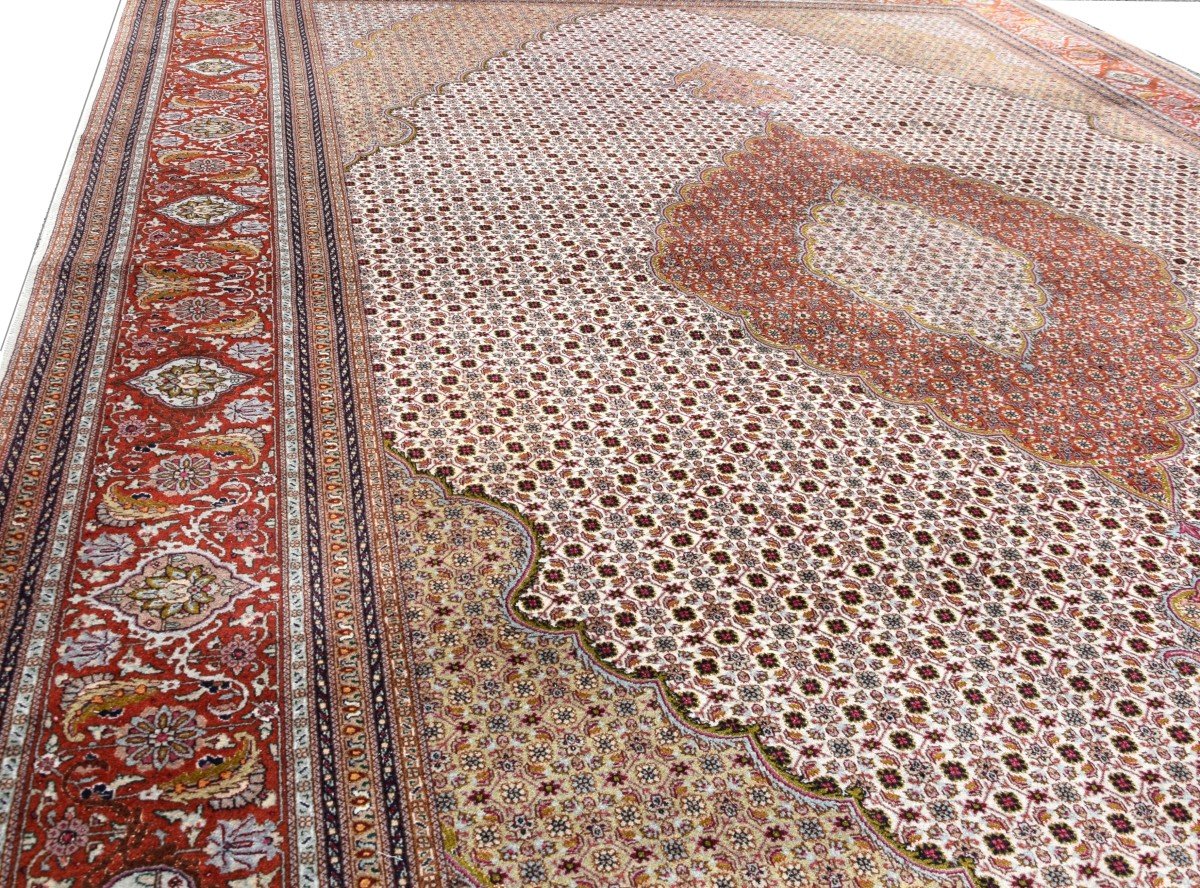 Grand Tapis d'Orient Tabriz Iran Laine Et Soie: 3.59 x 2.52 Mètres -photo-2