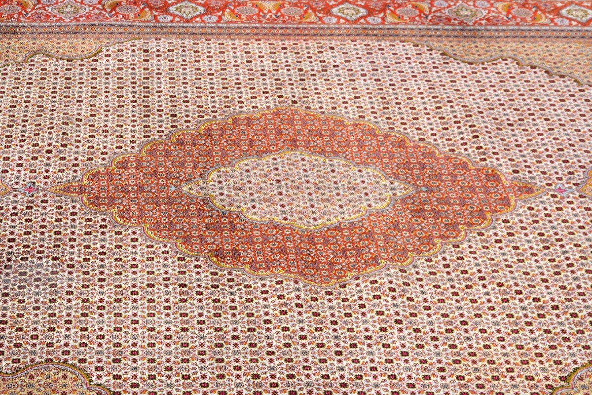 Grand Tapis d'Orient Tabriz Iran Laine Et Soie: 3.59 x 2.52 Mètres -photo-3