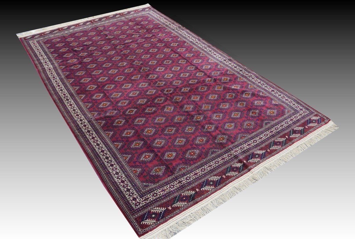 Grand Tapis Turkmène Semi-antique Boukhara Yomouth  370 × 224 Cm- Fait Main-photo-8