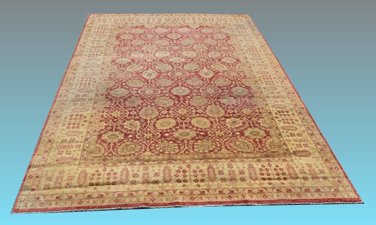 Large Ziegler Oriental Rug: 3.90 X 2.80 Meters - Handmade In Wool-photo-2