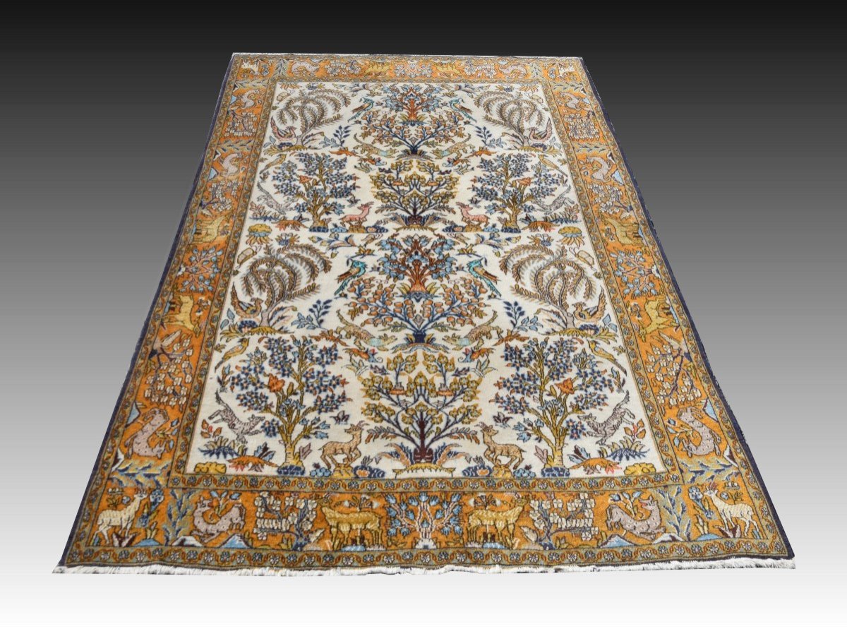 Tapis d'Orient Iran Ghoum : 1.38 X 2.10 M- Laine Et Soie-photo-3