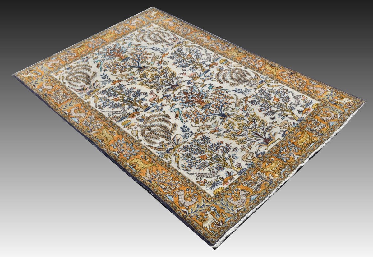 Tapis d'Orient Iran Ghoum : 1.38 X 2.10 M- Laine Et Soie-photo-1