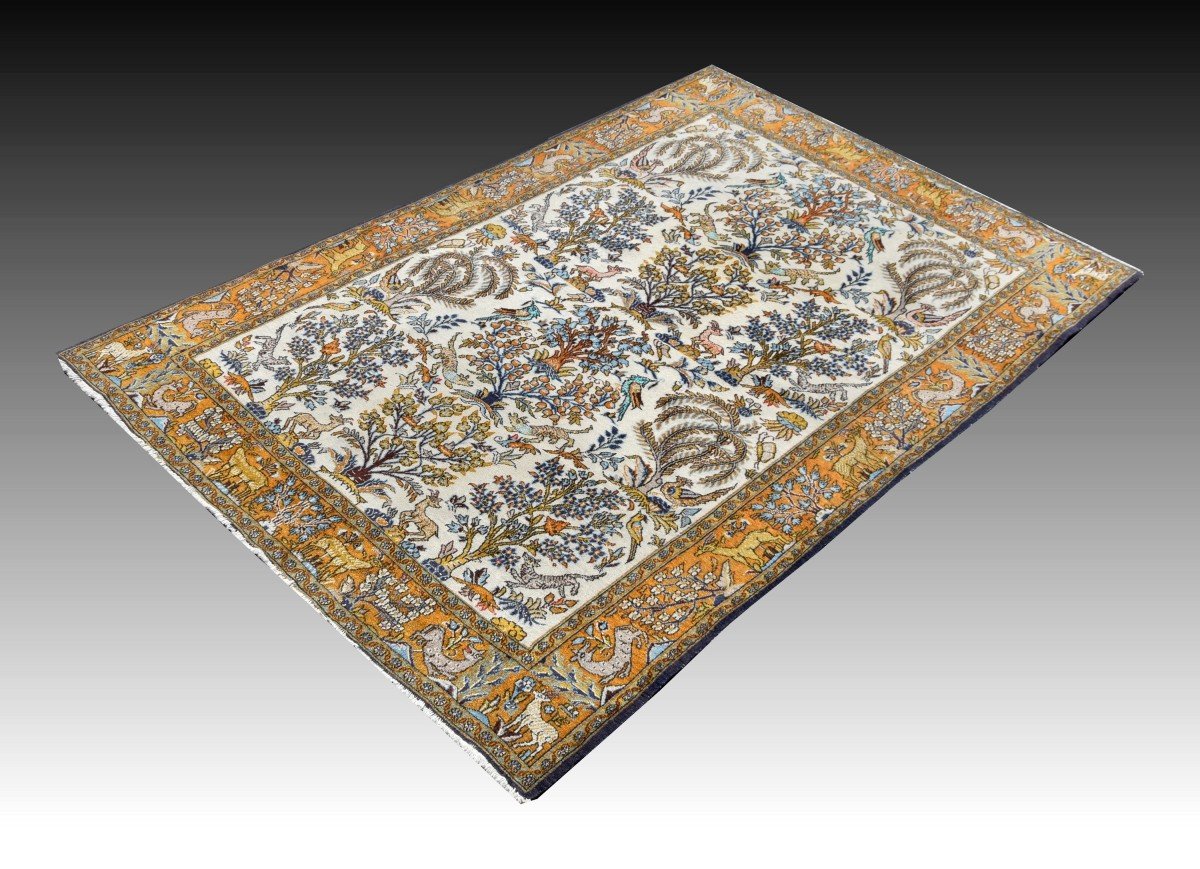 Tapis d'Orient Iran Ghoum : 1.38 X 2.10 M- Laine Et Soie-photo-2