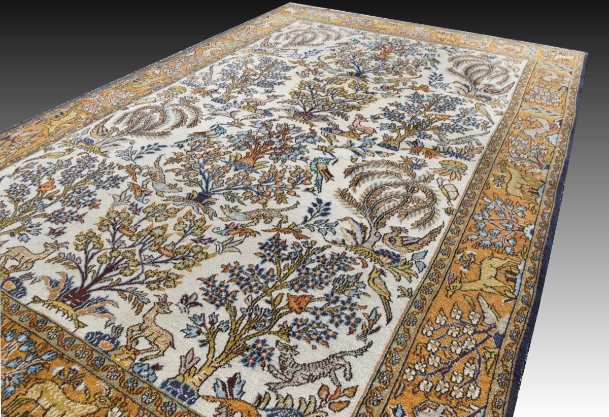 Tapis d'Orient Iran Ghoum : 1.38 X 2.10 M- Laine Et Soie-photo-3