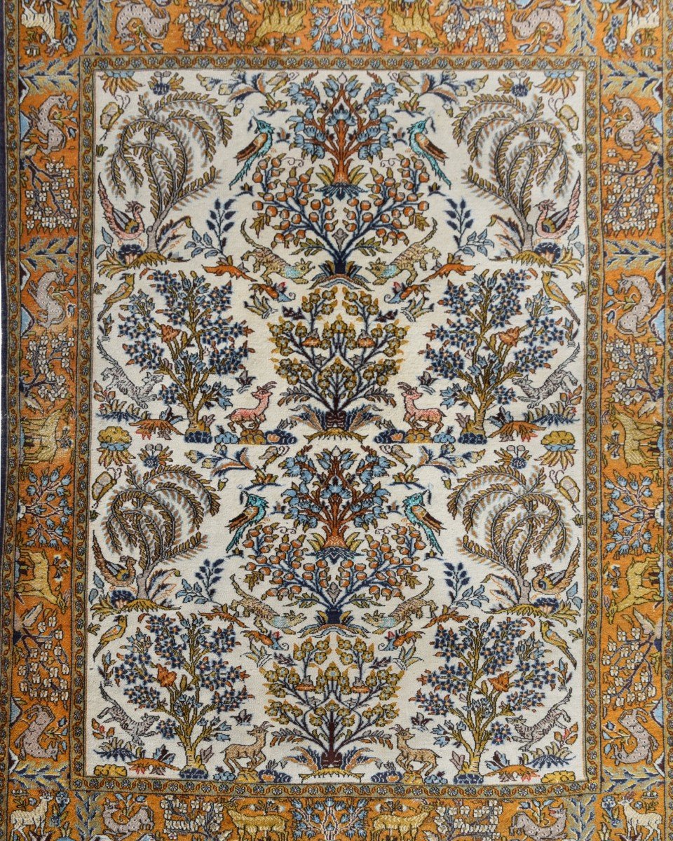 Tapis d'Orient Iran Ghoum : 1.38 X 2.10 M- Laine Et Soie