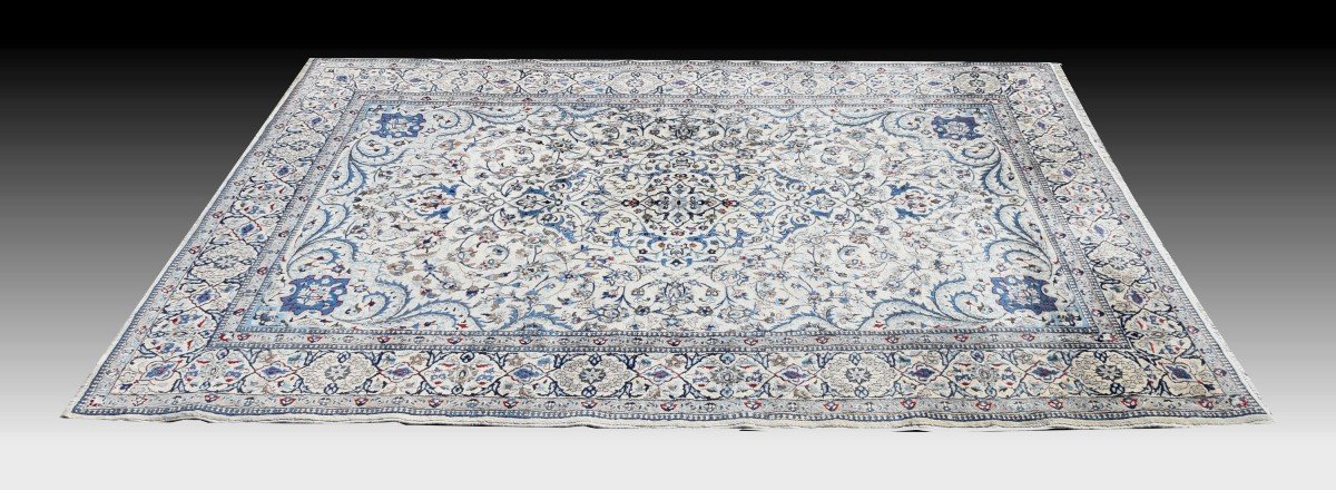 Tapis d'Orient Persan Iran Naïn Laine Et Soie : 3.10 X 2.08 Mètres-photo-3