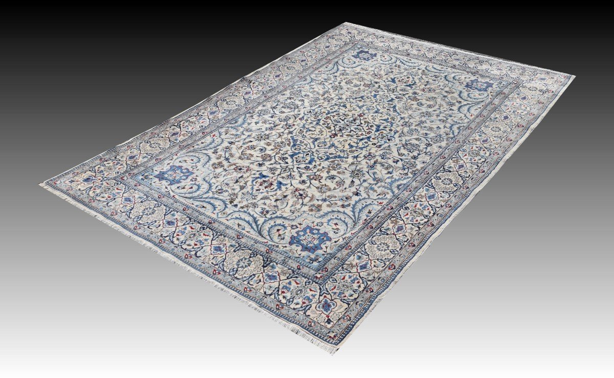 Tapis d'Orient Persan Iran Naïn Laine Et Soie : 3.10 X 2.08 Mètres-photo-4