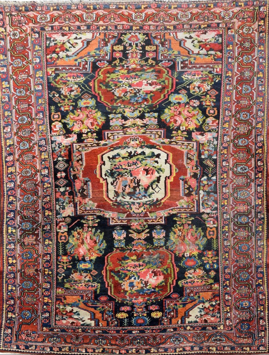 Antique Iranian Bakhtiar Faradombeh Oriental Rug: 3.37 X 2.13 Meters 