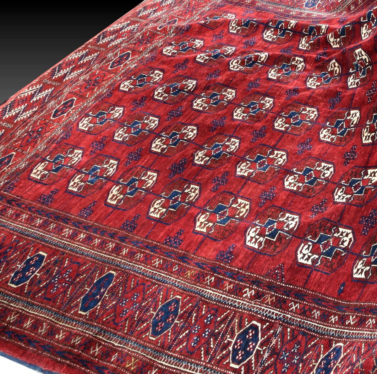 Semi-antique Turkmen Bukhara Rug: 2.90 × 2.10 Meters-photo-5