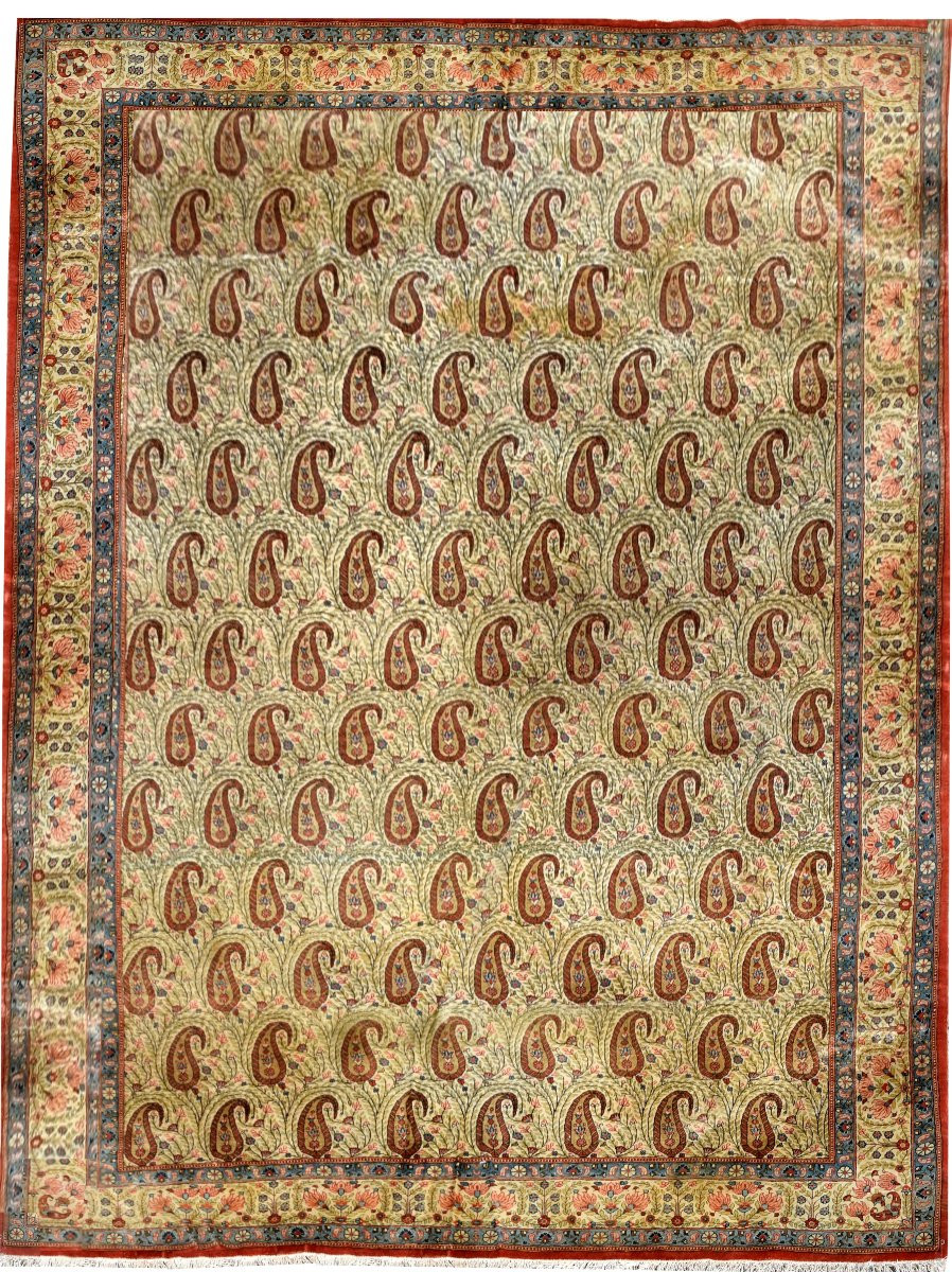 Grand Tapis d'Orient Iran Ghoum, Laine Kurk : 4.07 X 2.45 Mètres-photo-2