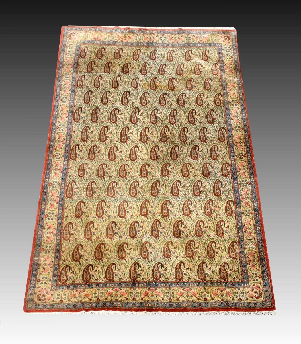 Grand Tapis d'Orient Iran Ghoum, Laine Kurk : 4.07 X 2.45 Mètres-photo-3