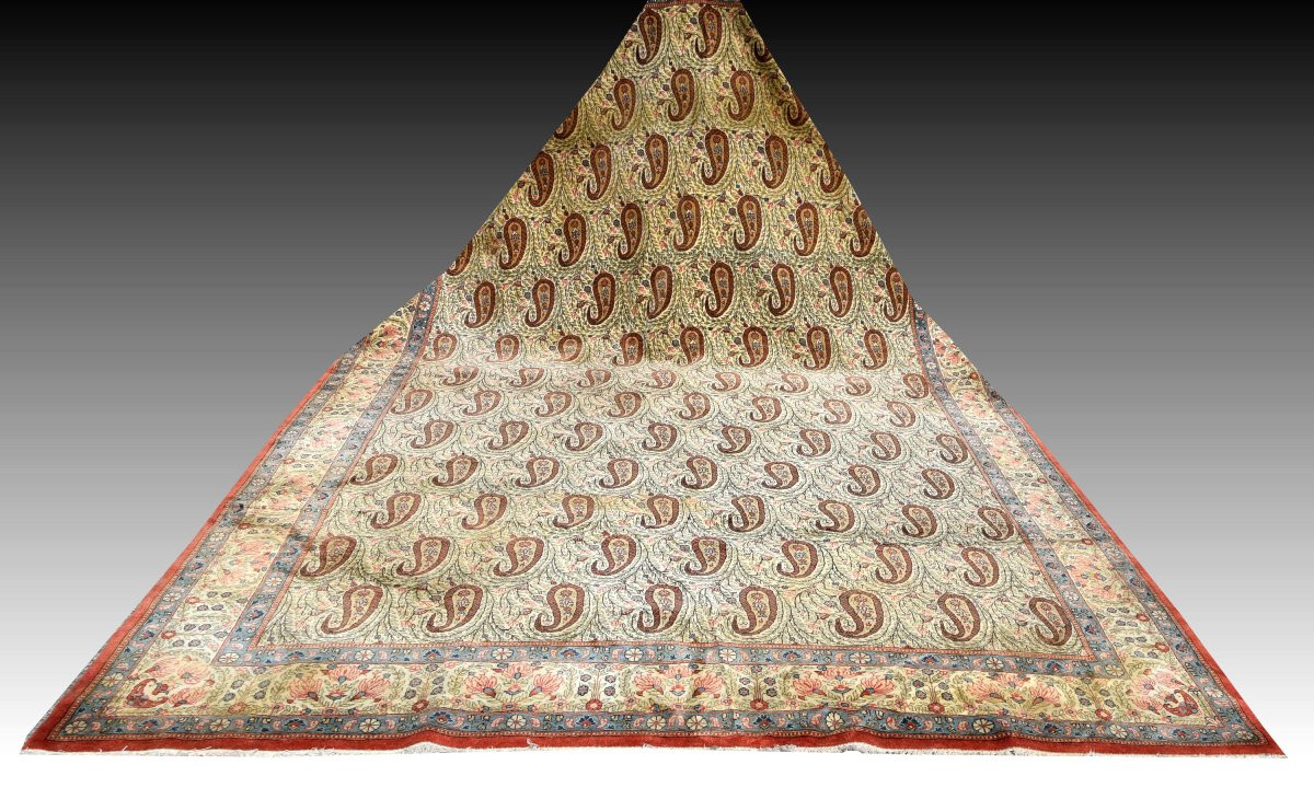 Grand Tapis d'Orient Iran Ghoum, Laine Kurk : 4.07 X 2.45 Mètres-photo-1