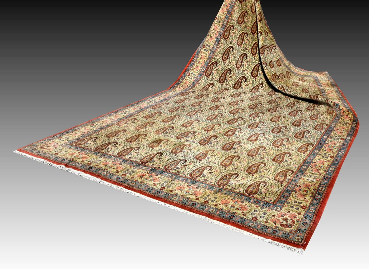 Grand Tapis d'Orient Iran Ghoum, Laine Kurk : 4.07 X 2.45 Mètres-photo-5