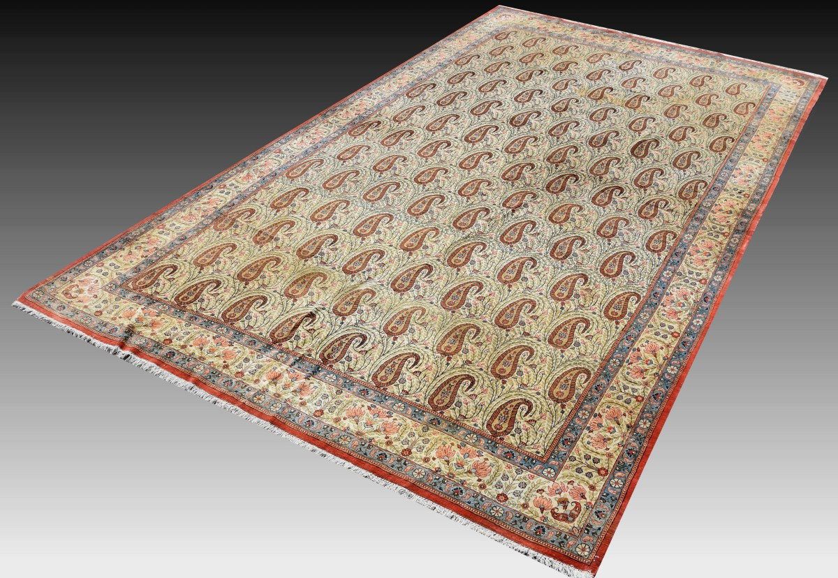 Grand Tapis d'Orient Iran Ghoum, Laine Kurk : 4.07 X 2.45 Mètres