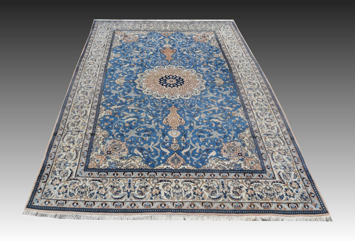 Tapis d'Orient Persan Iran Naïn, Laine Et Soie : 3.20 X 2.10 Mètres-photo-3