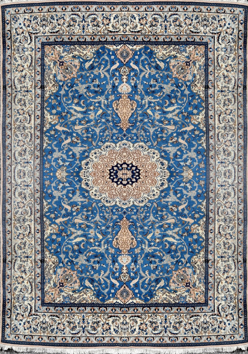 Tapis d'Orient Persan Iran Naïn, Laine Et Soie : 3.20 X 2.10 Mètres-photo-2