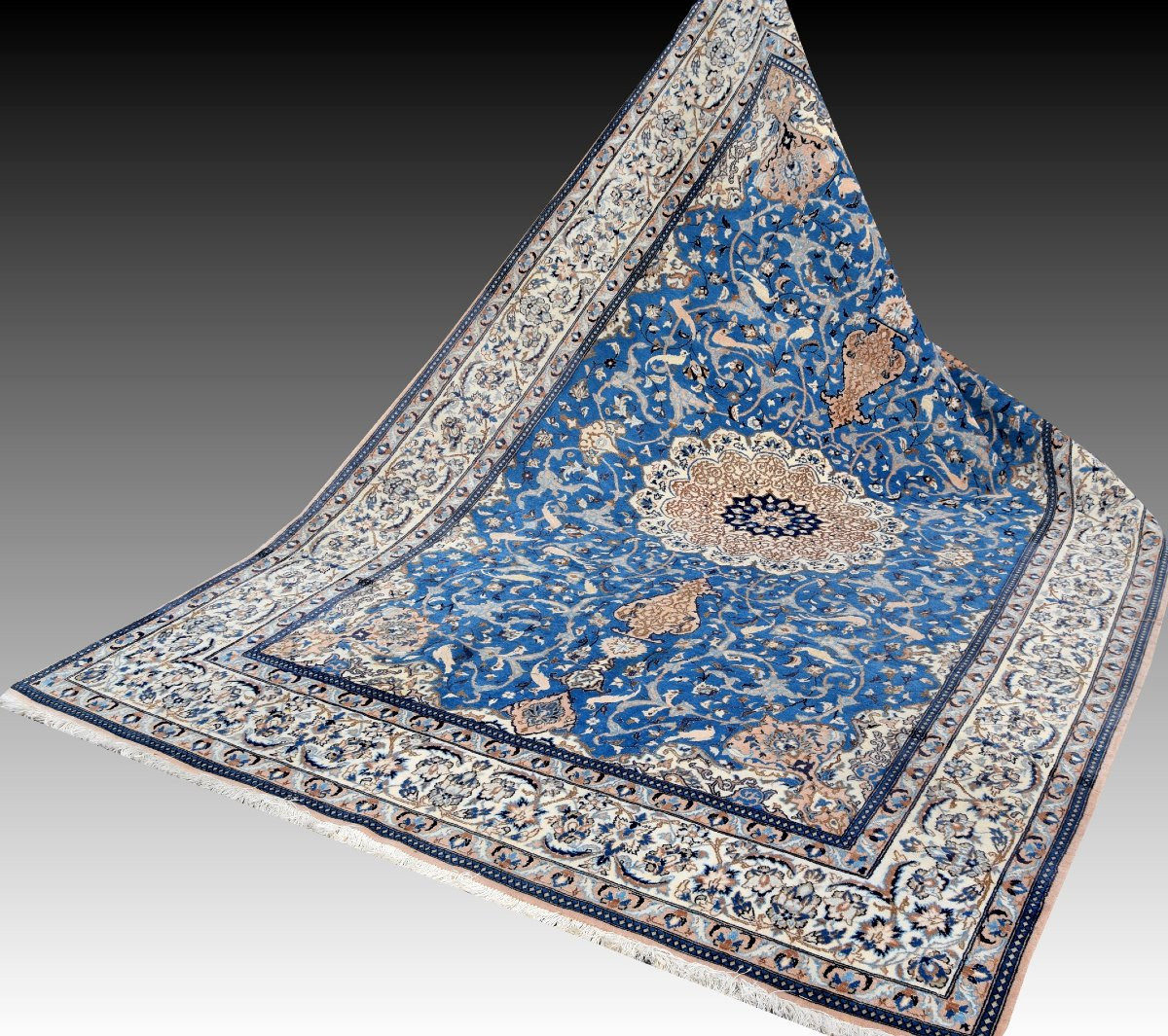 Tapis d'Orient Persan Iran Naïn, Laine Et Soie : 3.20 X 2.10 Mètres-photo-2