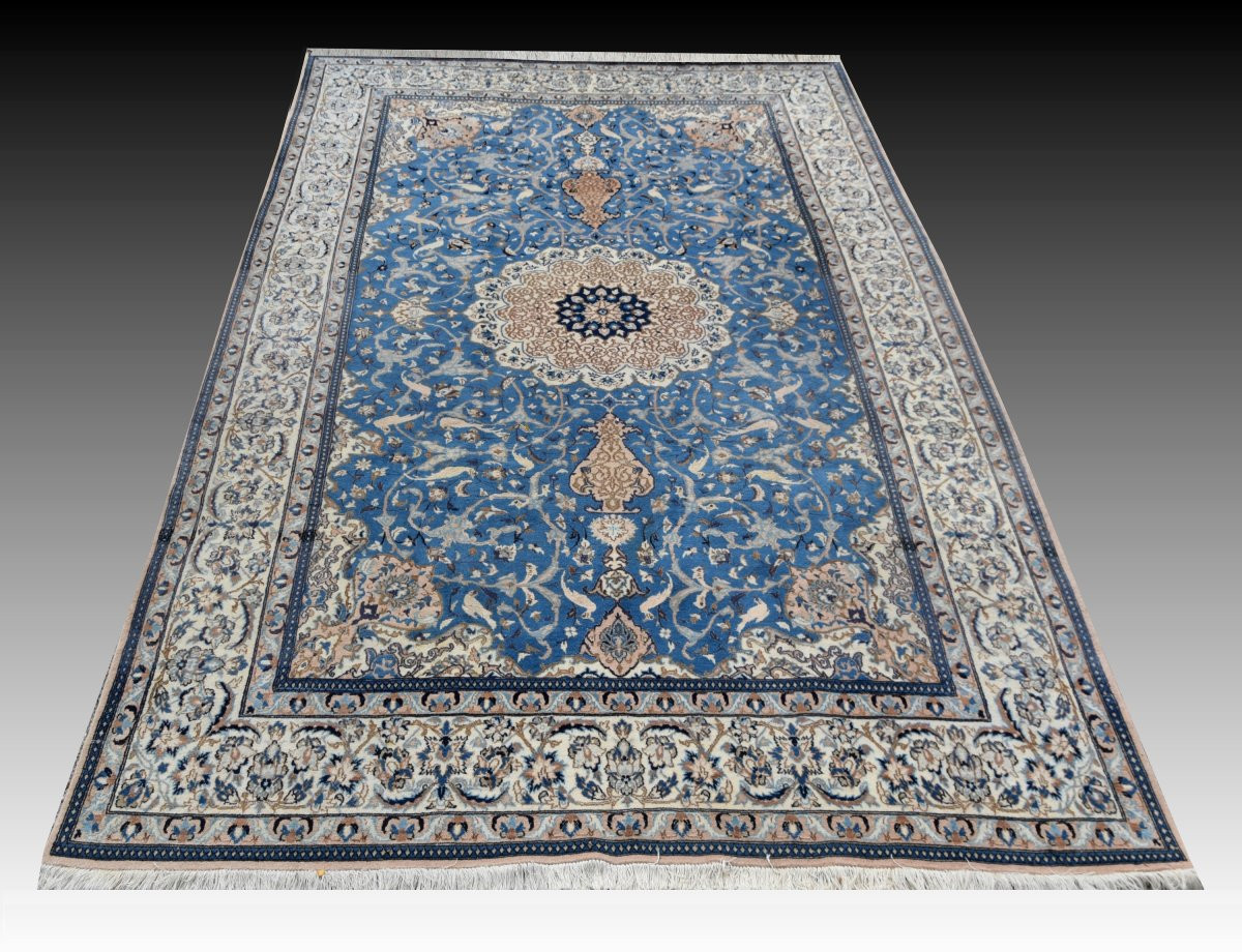 Tapis d'Orient Persan Iran Naïn, Laine Et Soie : 3.20 X 2.10 Mètres-photo-5