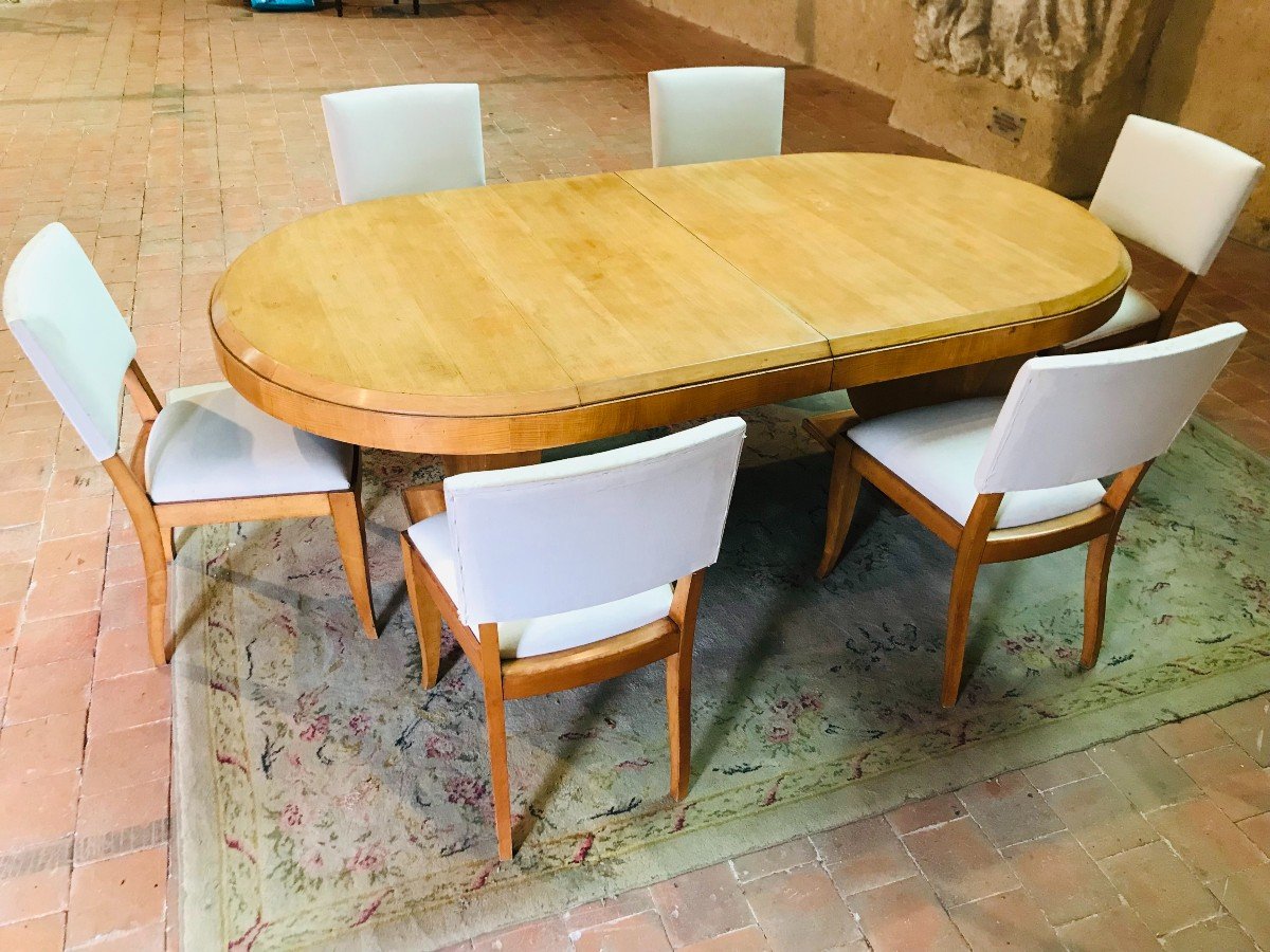 Table And 6 Art Deco Chairs In Sycamore