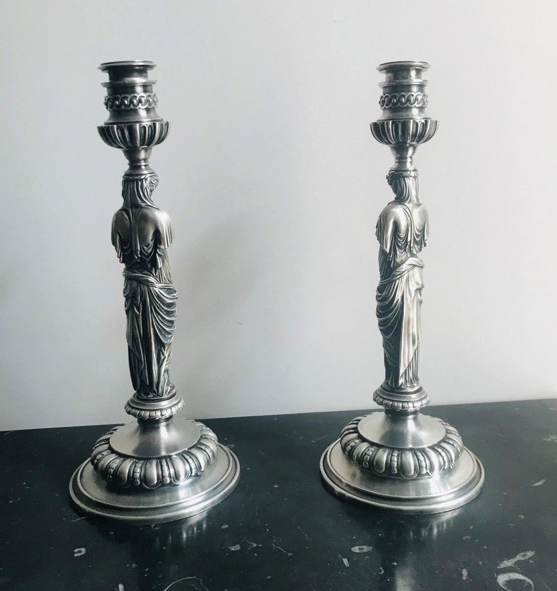 Pair Of Candlesticks In Silver Bronze - F. Barbedienne-photo-2