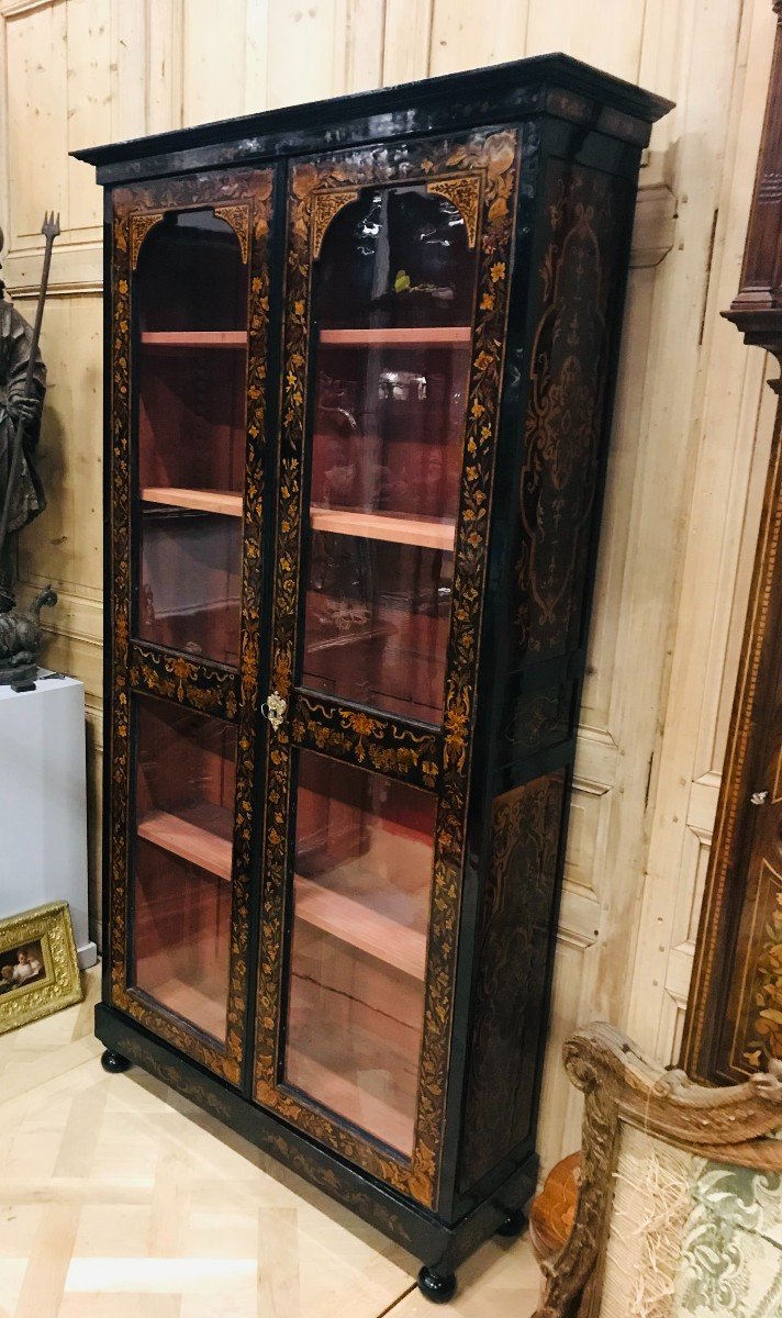 Bookcase In Floral Marquetry, Paris Louisxiv Period-photo-2