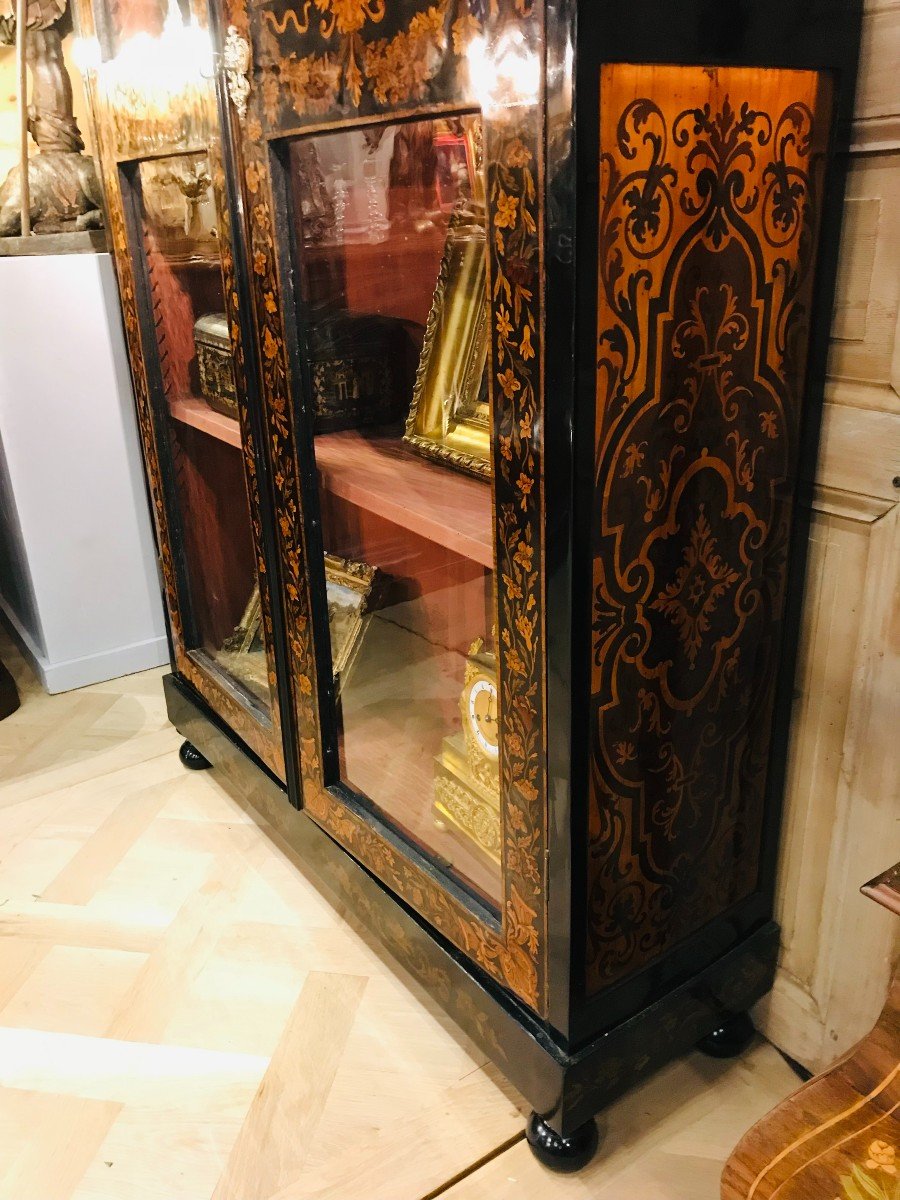 Bookcase In Floral Marquetry, Paris Louisxiv Period-photo-1