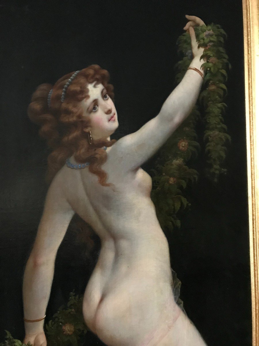 Two Oils On Canvas (nude With Sheaves Of Flowers) Napoleon III Period-photo-4